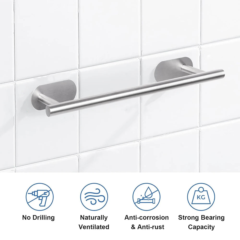 40cm Wall Hanging Towel Holder Stainless Steel Self Adhesive Towel Rail Without Drilling Towel Rack for Bathroom Kitchen Beauty World Shop