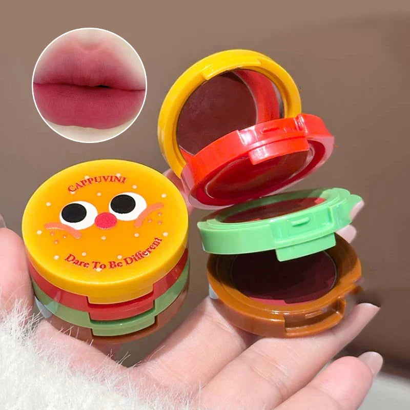 Cappuvini Velvet Lip Mousse - Matte Butter Formula, Long-Lasting Non-Drying, Cute Hamburger Design ,Compact and portable Beauty Trend Shop