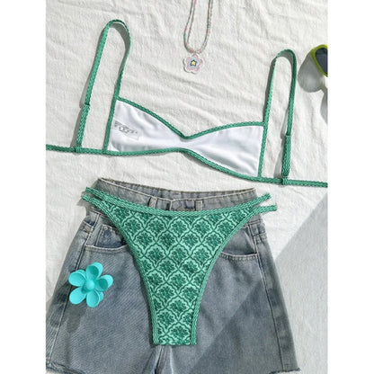 S - XL Flowers Printed High Leg Cut Bikini Female Swimsuit Women Swimwear Two-pieces Bikini set Bather Bathing Suit Swim V6965 Beauty World Shop