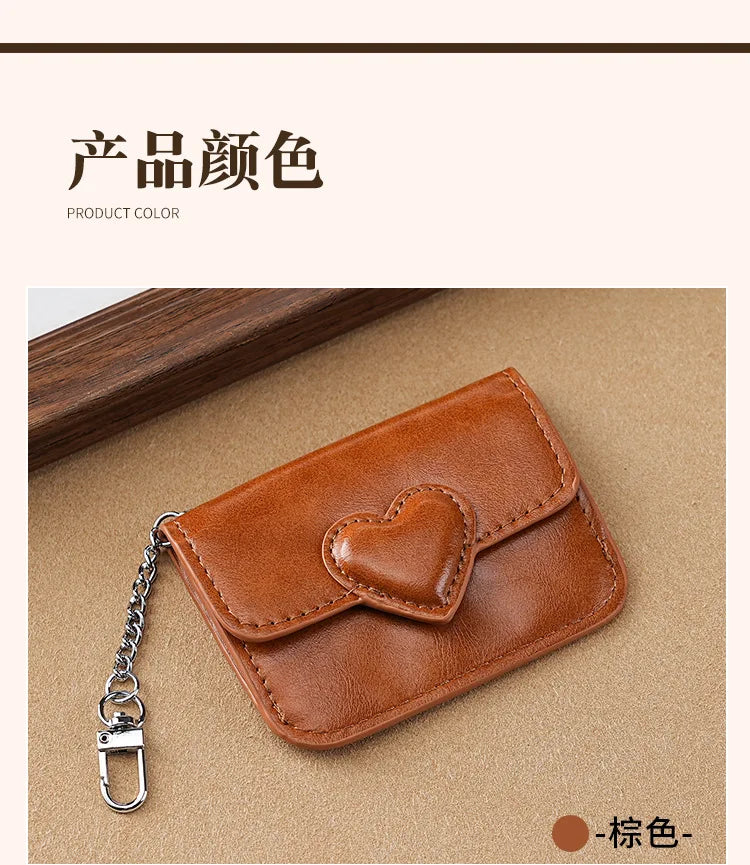 PULeather Card Holder Purse Women Cute Heart Shaped Small Wallet Multi-card Anti-magnetic Card Holder Travel Cash Coin Bag Beauty World Shop