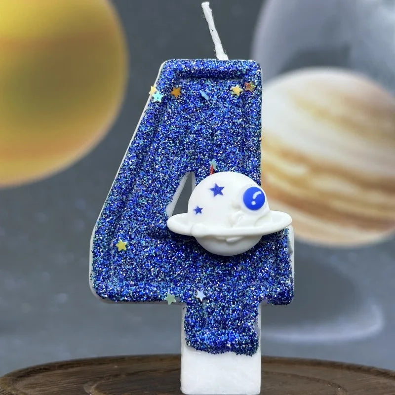 DIY Planet themed Spaceship 0-9 DIY digital candle Dark Blue Birthday candle Outer space themed party cake decoration Beauty World Shop