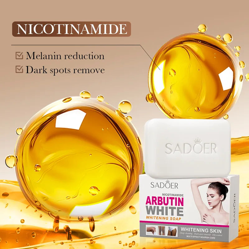 SADOER Niacinamide Arbutin Facial Soap Moisturizing Brightening Deep Cleansing Body Face Wash Foam Facial Cleanser Handmade Soap Beauty World Shop