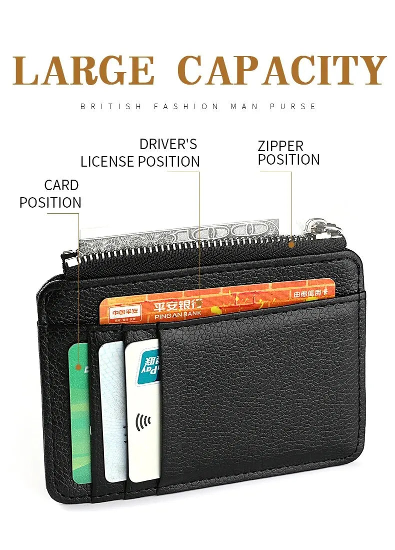 Mini Credit Card Wallet Id Card Holder Men's Small Wallet Thin Sleeve Zipper Short Coin Wallet Beauty World Shop