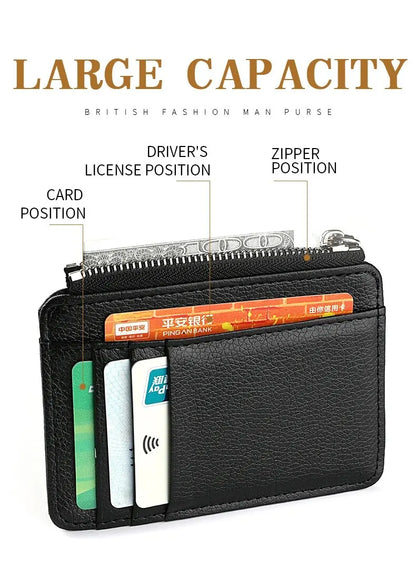 Mini Credit Card Wallet Id Card Holder Men's Small Wallet Thin Sleeve Zipper Short Coin Wallet Beauty World Shop