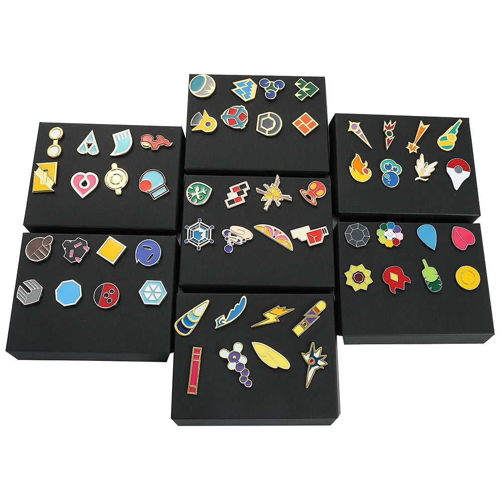Pokemon Gym Badges Kanto Johto Hoenn Sinnoh Unova Kalos League Region Orange Islands Pins Brooches Box Set Pocket Monster Beauty World Shop
