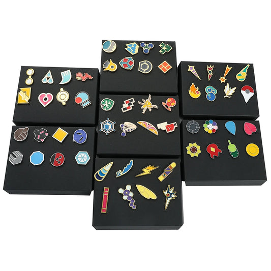 Pokemon Gym Badges Kanto Johto Hoenn Sinnoh Unova Kalos League Region Orange Islands Pins Brooches Box Set Pocket Monster Beauty World Shop