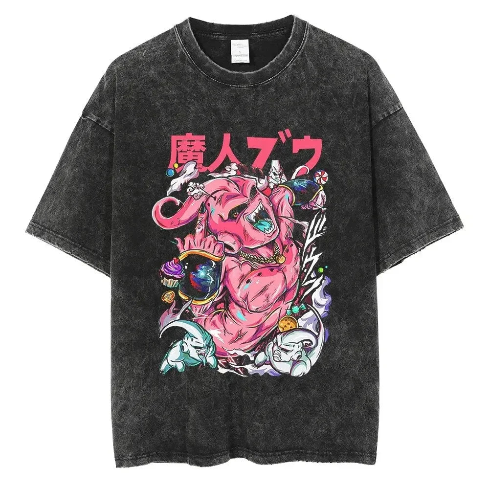 Anime Dragon Ball Cosplay Washed T-Shirt Cotton Short Sleeve Loose Large Casual Sports Fitness T-Shirt Men's Harajuku Clothing Beauty World Shop