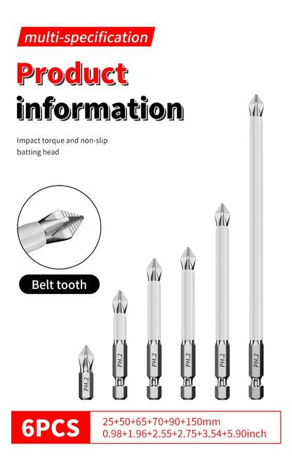 6 PCs Non-Slip Magnetic Cross Head Household Electric Driver Screw Set - High Hardness Hand Drill Bits for Electric Screwdrivers Beauty World Shop