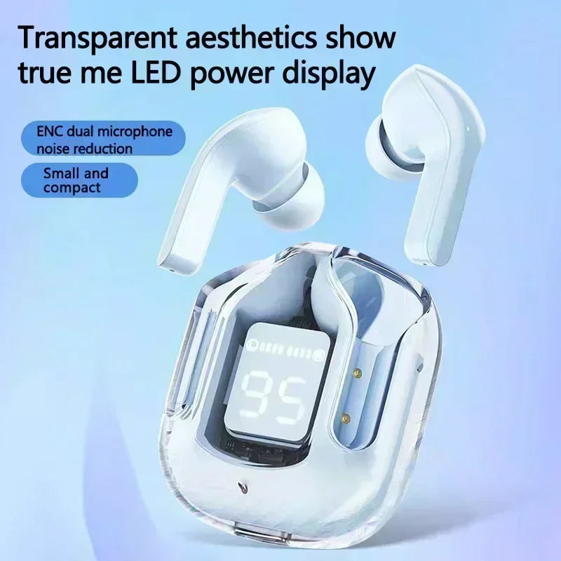 TWSHK3 Wireless Bluetooth Earphone Noise Canceling HiFi Stereo Sport Headphones with Digital Display Transparent Charging Case Beauty World Shop