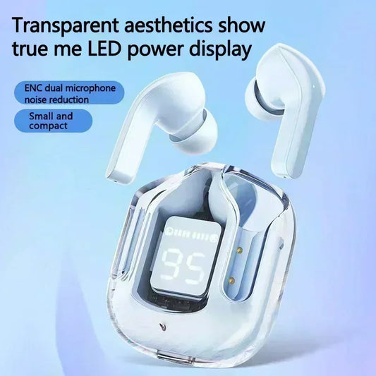TWSHK3 Wireless Bluetooth Earphone Noise Canceling HiFi Stereo Sport Headphones with Digital Display Transparent Charging Case Beauty World Shop