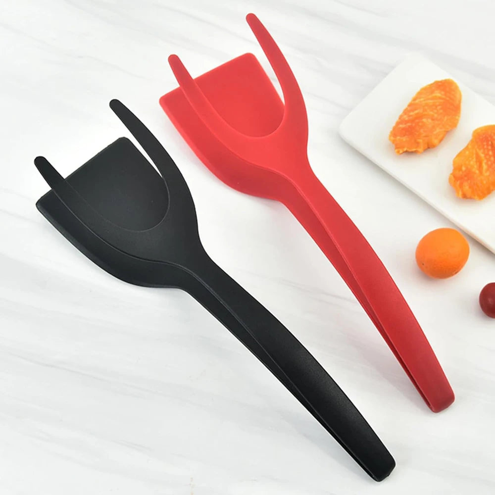 New 2 in 1 Grip Flip Spatula Tongs Egg Flipper Spatula Nylon Non Stick Coating Pancake Fish French Toast Omelet Making Tool Beauty World Shop