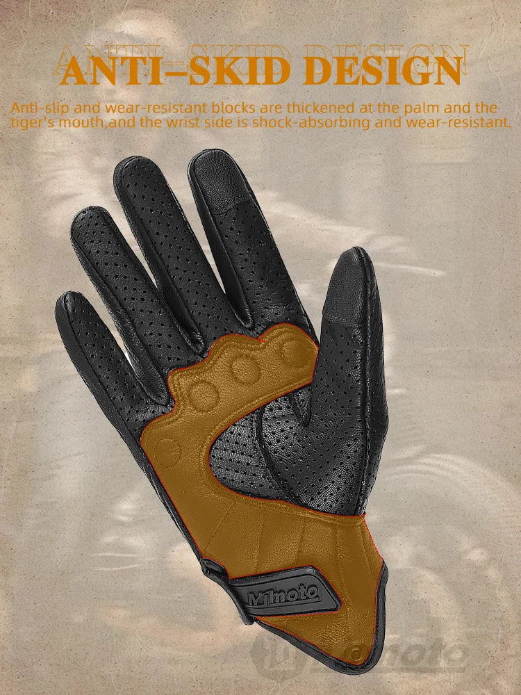 With CE Approved Summer Retro Perforated Leather Motorcycle Gloves Men Women Full Finger Motocross Dirt Biker Glove Guantes Moto Beauty World Shop