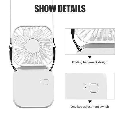 Mini Hanging Neck Fans Portable Folding USB Fans Mute Power Bank Portable Handheld Desktop Multi Function
