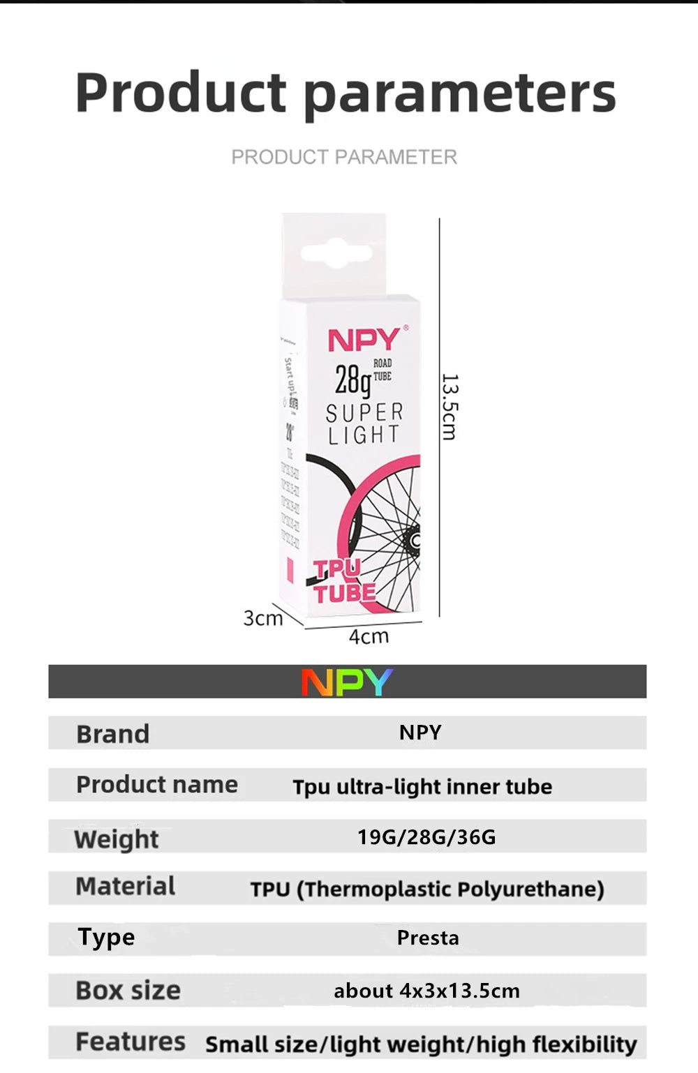 NPY 1Pcs Ultralight 28g Bike TPU Inner Tube 700X18 25 28 32 Road Bicycle TPU Material Tire 65mm Length French Valve Beauty World Shop