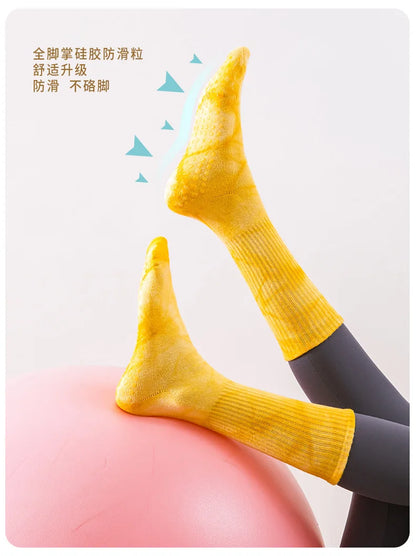 New Fashion Tie-dye Mid-calf Yoga Socks Pilates Socks Indoor Special Non-slip Sports Socks Dance Fitness Floor Socks Beauty World Shop