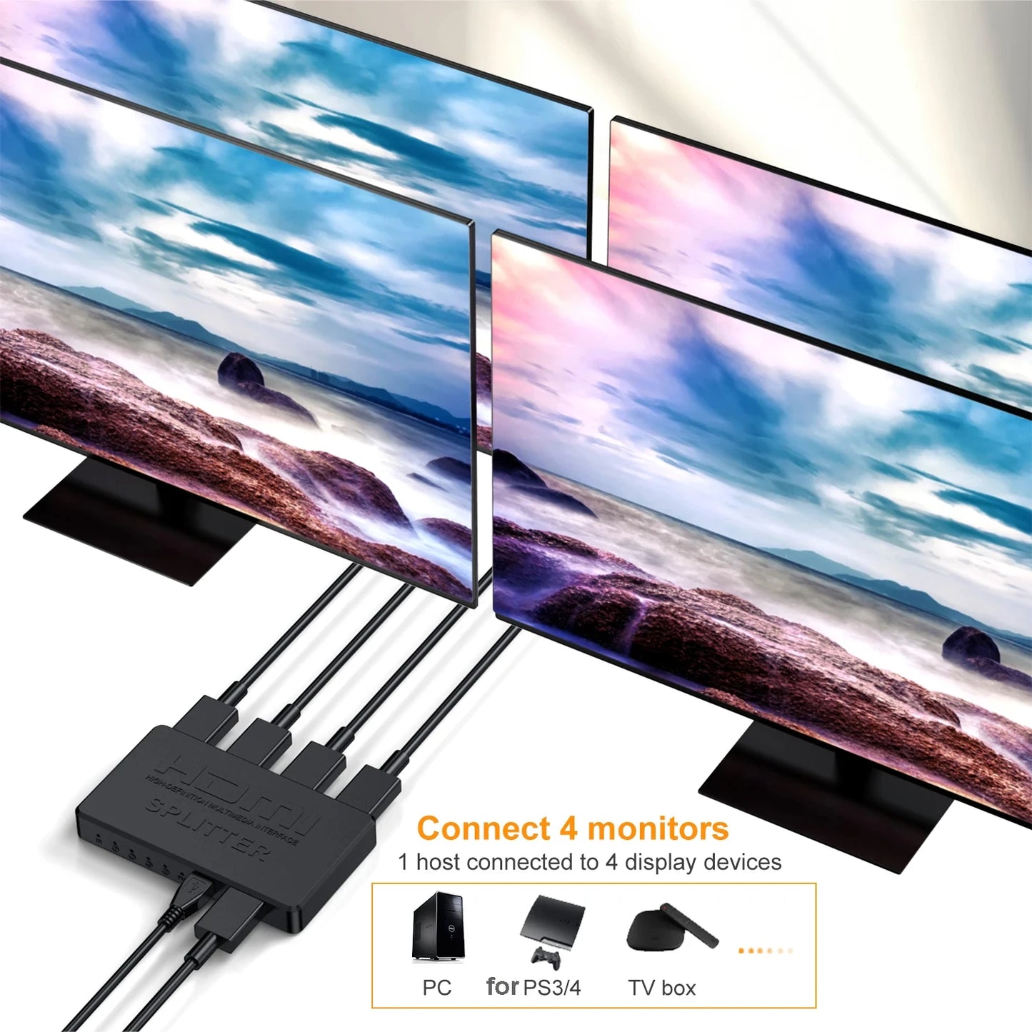 4K 2K HDMI Splitter 1 in 4 out 4x1 HDMI Switch HDMI-compatible Adapter HDTV 1080P Video Switcher for Xbox PS4 DVD HDTV PC Laptop Beauty World Shop