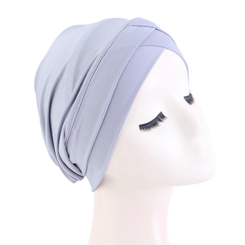New Women cross muslim hijab inner hat Islamic UnderScarf Arab Wrap Chemo Bandana Muslim Scarf Hijab Bonnet Cap Indian Hat Beauty World Shop
