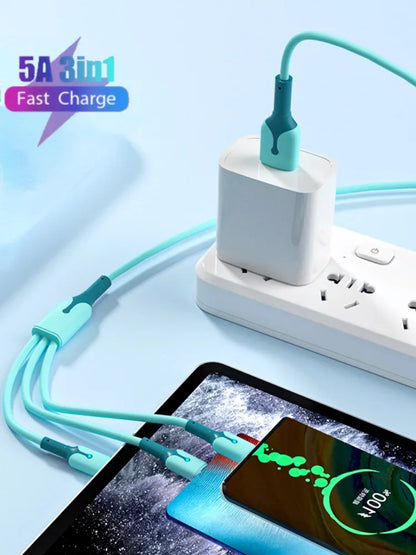 3 In 1 Mobile Phone 5A Super Fast Charging Type-C Usb Charging Cable for IPhone, Xiaomi, Android, Huawei Vivo Charging Cable Beauty World Shop