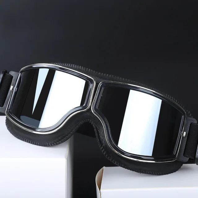 Motorcycle Glasses Windproof Motorcycle Helmet Glasses Sunglasses Retro Universal Folding Leather Retro Motorcycle Accessories Beauty World Shop