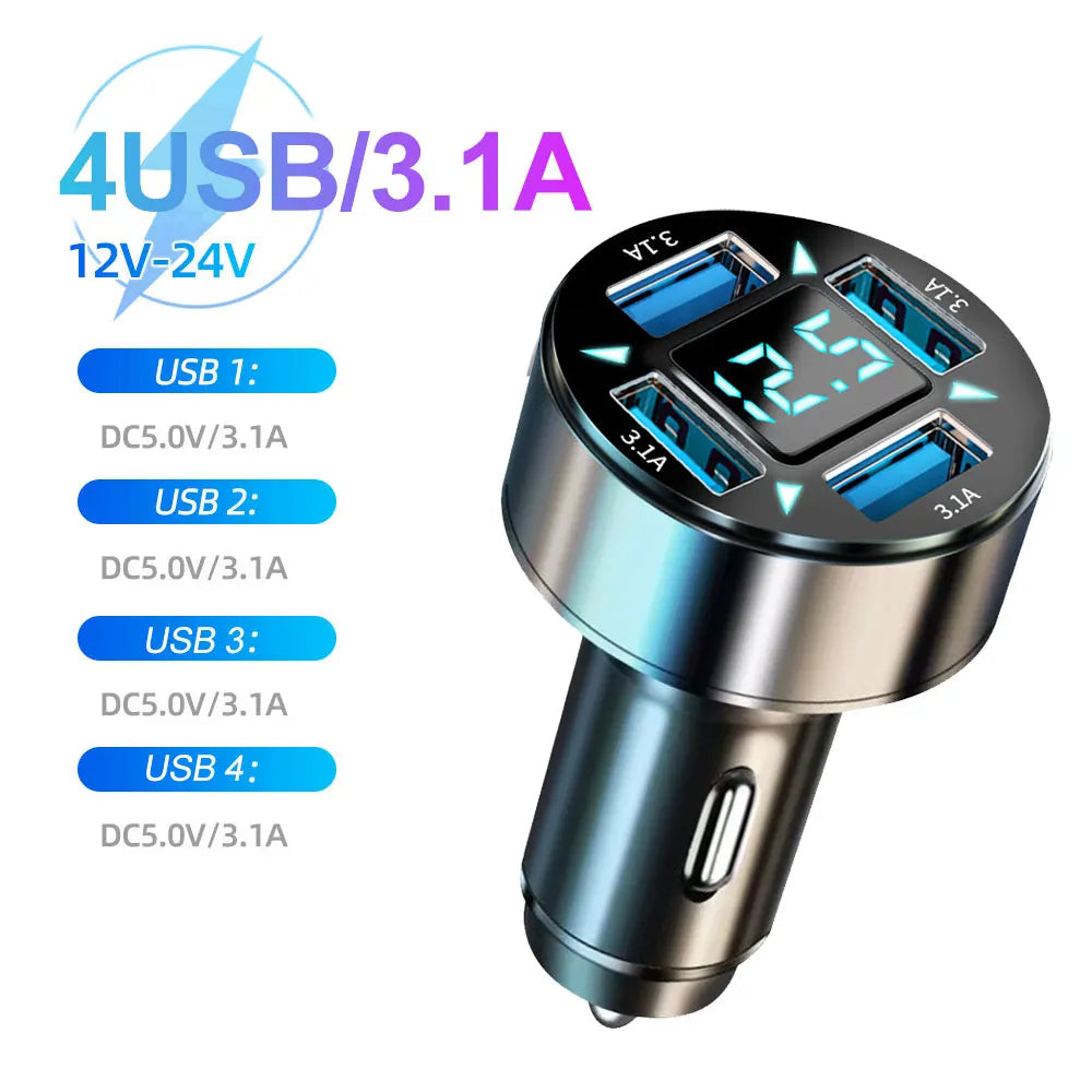 66-250W PD Car Charger QC3.0 Fast Charge One to Six Car Cigarette Lighter Plug Car Charger Flash Charge with Digital Display Beauty World Shop