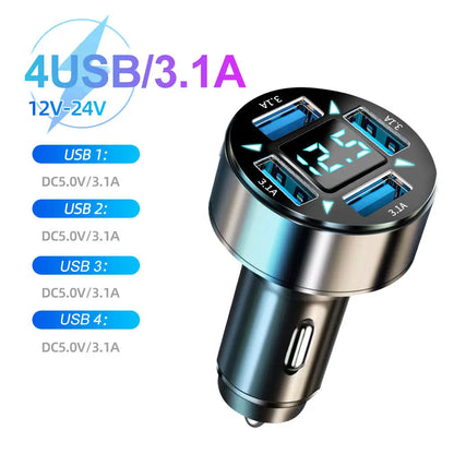 66-250W PD Car Charger QC3.0 Fast Charge One to Six Car Cigarette Lighter Plug Car Charger Flash Charge with Digital Display Beauty World Shop