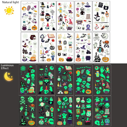 10Sheets Halloween Luminous Tattoo Stickers Ghost Pumpkin Kids Adults Halloween Party Decoration Glow In The Dark Supplies Gifts Beauty World Shop