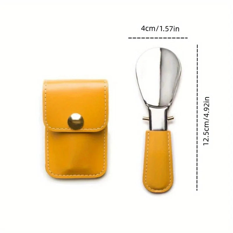 1 stainless steel shoehorn with leather bag, mini portable folding shoehorn, shoehorn for men and women. Beauty World Shop