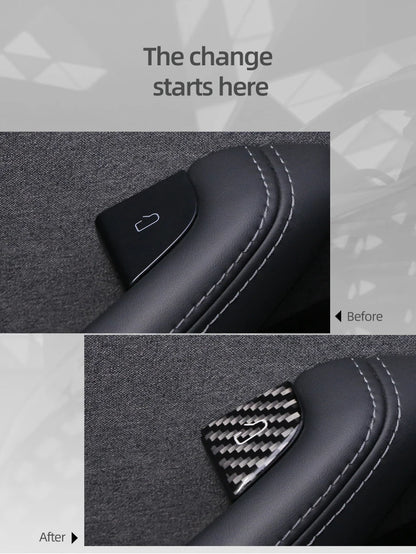 For Tesla Model Y 2019-2025 Juniper Model 3 Highland 2024 Carbon Fiber Car Interior Door Switch Button Trim Stickers Accessories Beauty World Shop