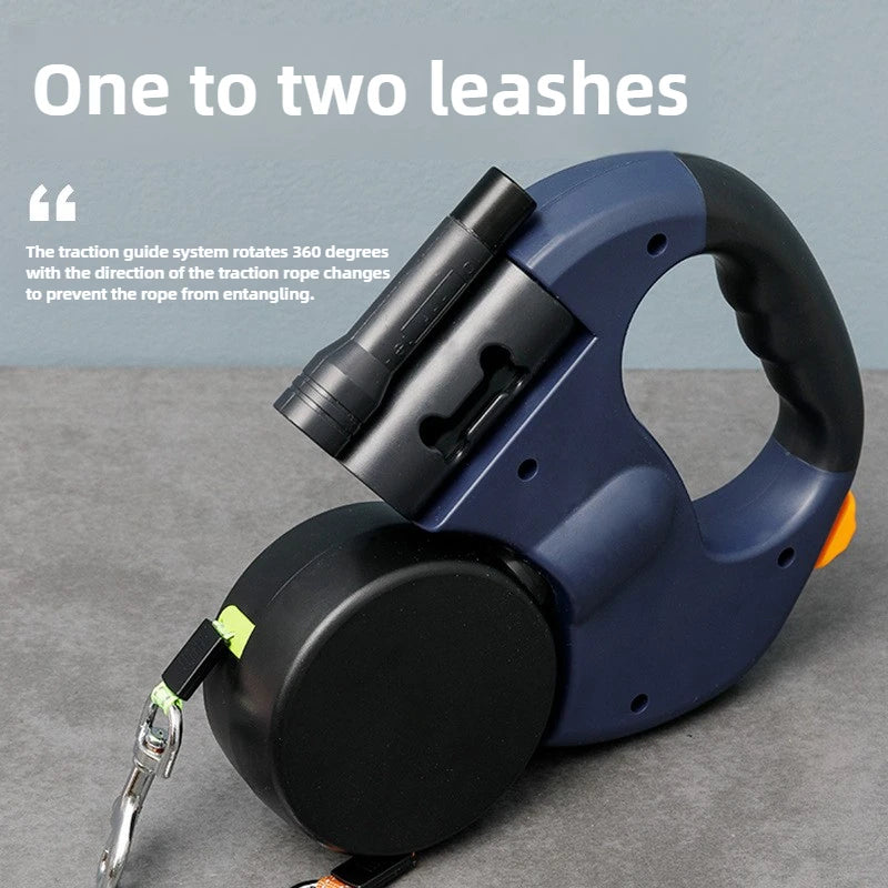 Automatic Retractable Two-End Pet Leash Dog Leash With Flashlight One Tow Two Easy To Walk Your Dog