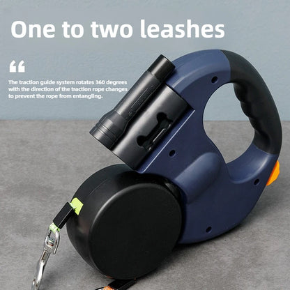 Automatic Retractable Two-End Pet Leash Dog Leash With Flashlight One Tow Two Easy To Walk Your Dog