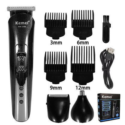 Kemei KM-1506 3 in 1 Electric Hair Clipper USB Charging Shaver Rechargeable Nose Hair Trimmer Professional Shaving Machine Beauty World Shop