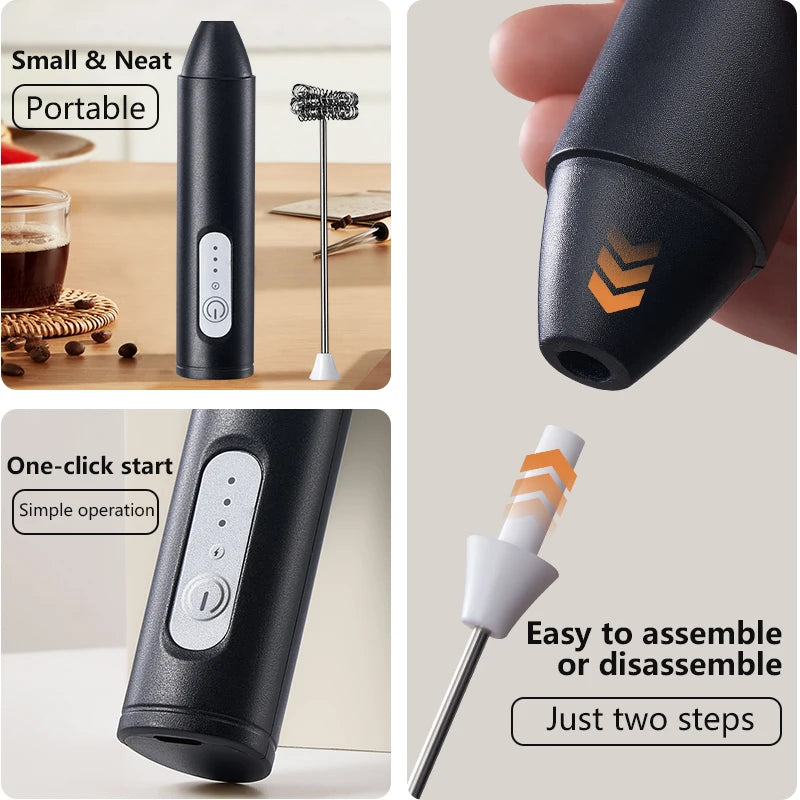 UPGRADED Electric Coffee Frother/MILK Whisk+Egg Beater MINI Food Blender USB Rechargeable Handheld Three Speeds Espresso Tools Beauty World Shop