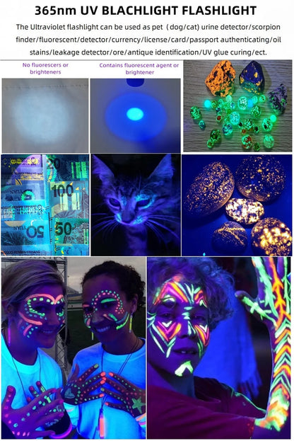 365nm Mini UV Led Blacklight Flashlight Usb Rechargeable Nail lamp Pet Stain Leakage Marker Ore Money Scorpion Detection lights Beauty World Shop