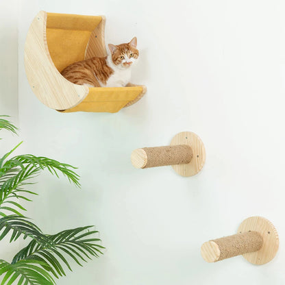 Cat Wall Hiding House Hammock Climbing Shelves Moon Perches Bed Ladder Solid Wood Steps For Activity Indoor Cats Wall Furniture Beauty World Shop