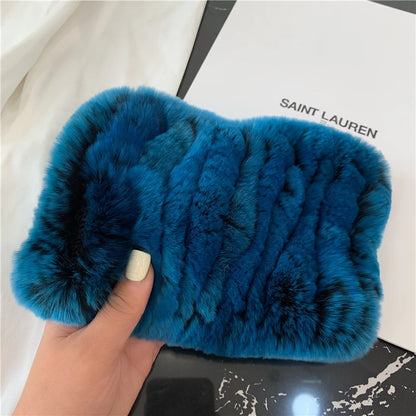 Women Handmade Stretch 100% Real Rabbit Fur Scarf Knit Genuine Rex Rabbit Fur Headbands Girls Natural Rabbit Fur Ring Scarves Beauty World Shop