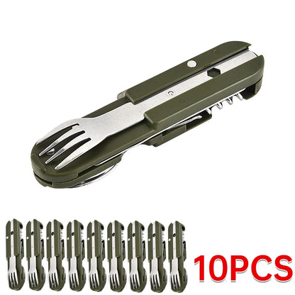 7 in 1 Camping Gear Portable Stainless Steel Spoon Fork Knife and Bottle Opener Combination Set Travel, Backpack Style Tableware Beauty World Shop