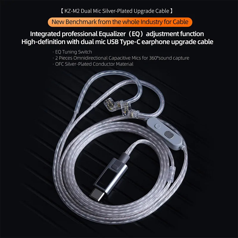  KZ M2 Dual Silver-Plated Upgrade Cable , High-definition With Dual Mic USB Type-C Earphone Upgrade Cable
