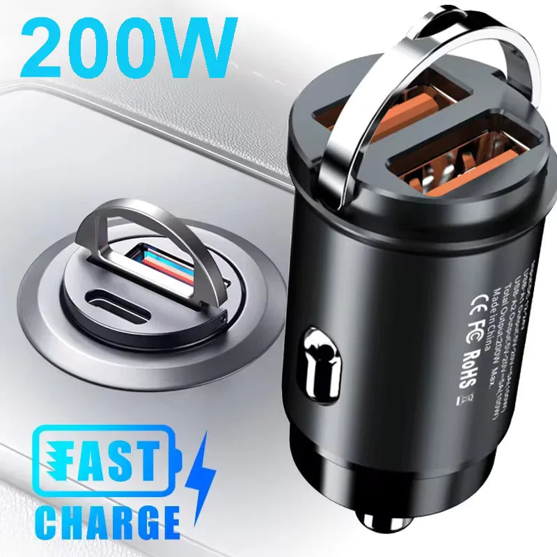 100W/200W QC3.0 PD Mini Car Charger 12-24V Lighter Fast Charging Car USB Type C Charger for Xiaomi Samsung Huawei iPhone Power Beauty World Shop