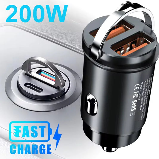 100W/200W QC3.0 PD Mini Car Charger 12-24V Lighter Fast Charging Car USB Type C Charger for Xiaomi Samsung Huawei iPhone Power Beauty World Shop