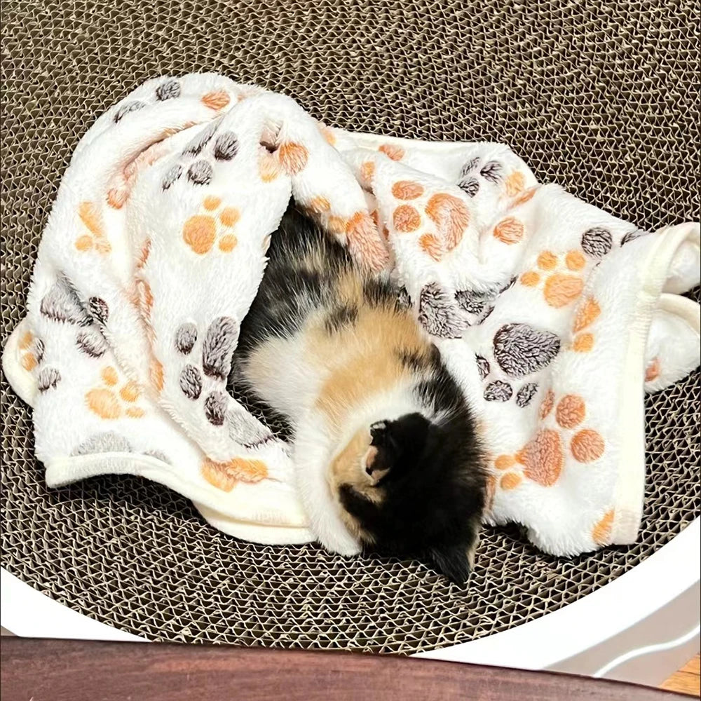 Warm Pet Cat Blanket Autumn Winter Cozy Thicken Fleece Kitten Footprint Bed Mat for Small Medium Big Cats Dog Chihuahua Supplies Beauty World Shop
