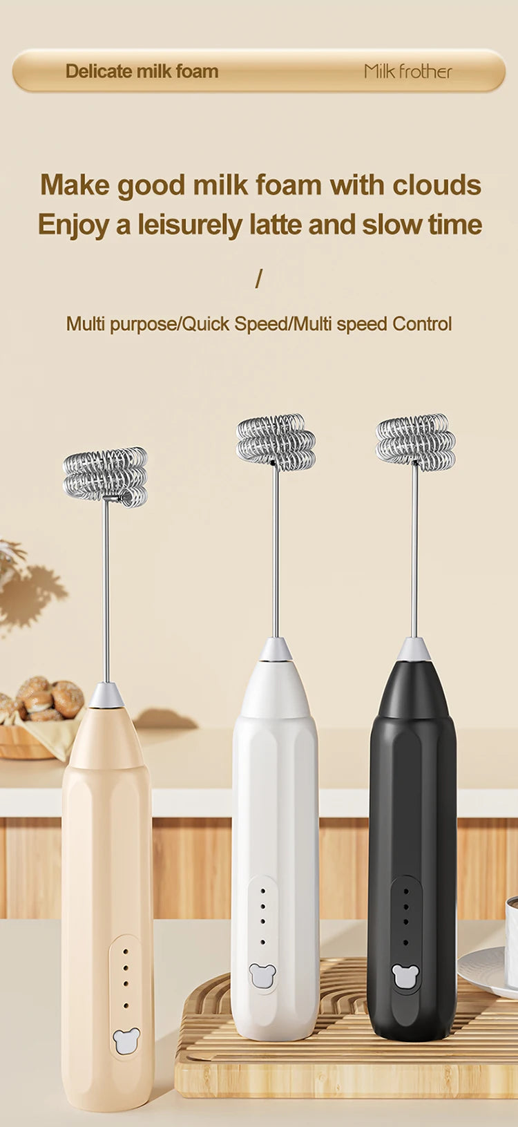 MINI Coffee Frother USB Rechargeable 3 Speeds Foam Maker Coffee Milk Mixer Electric Handle Blender Egg Beater Hot Cooking Tools Beauty World Shop