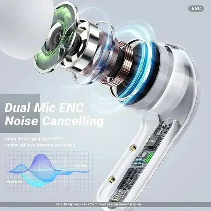TWSHK3 Wireless Bluetooth Earphone Noise Canceling HiFi Stereo Sport Headphones with Digital Display Transparent Charging Case Beauty World Shop