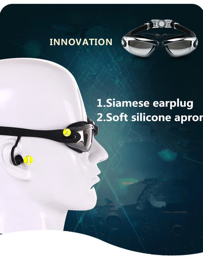 Swimming Goggles Adult Pool Glasses Anti Fog Men Women UV Protection Optical Waterproof Swim Eyewear with Earplugs Beauty World Shop