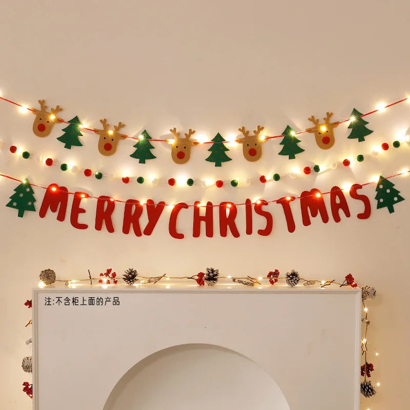 LED String Light DIY Handmade Decorated Merry Christmas Holiday Hanging Home Room Background Pull Flag Banner Christmas Pendant Beauty World Shop