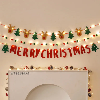 LED String Light DIY Handmade Decorated Merry Christmas Holiday Hanging Home Room Background Pull Flag Banner Christmas Pendant Beauty World Shop