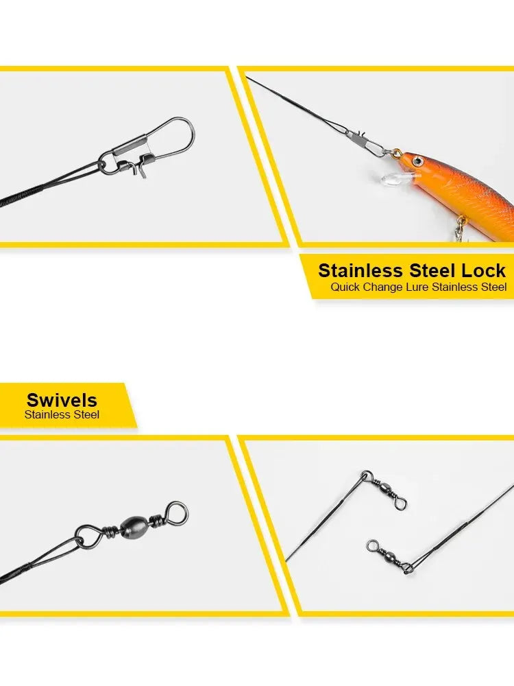 20PC Anti Bite Steel Fishing Line 15/20/25/30cm Steel Wire Leader With Swivel Fishing Accessory Fishing Wire Olta Leadcore Leash Beauty World Shop