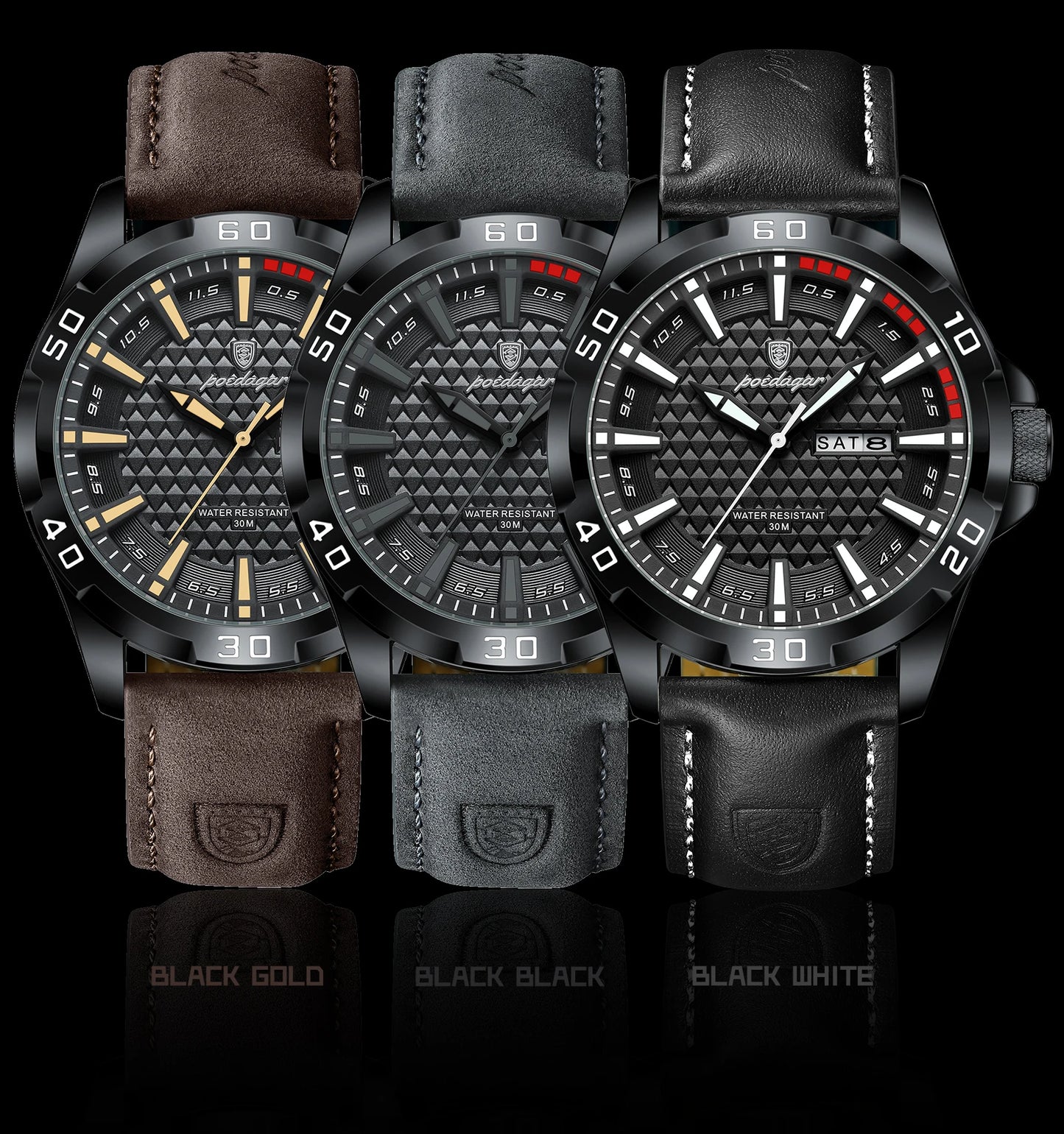 POEDAGAR Original Men Watch Luxury Waterproof Luminous Date Week Watch For Man Quartz Leather Fashion Men's Watches Reloj Hombre Beauty World Shop