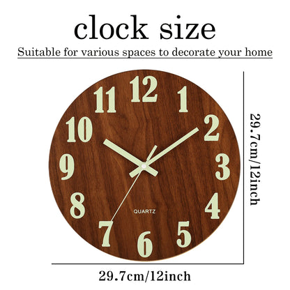 12 Inch Luminous Wall Clock Wood Silent light in dark night Nordic Fashion Wall Clock Non Ticking Clock With Night Light Beauty World Shop