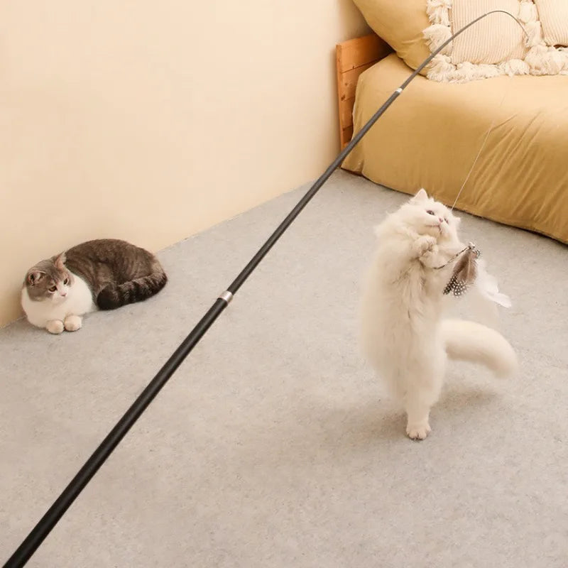 Extended telescopic cat stick Cat Toys 1.8m Scratch Resistant Pet Accessories Telescopic Fishing Rod with Feather for Active Cat