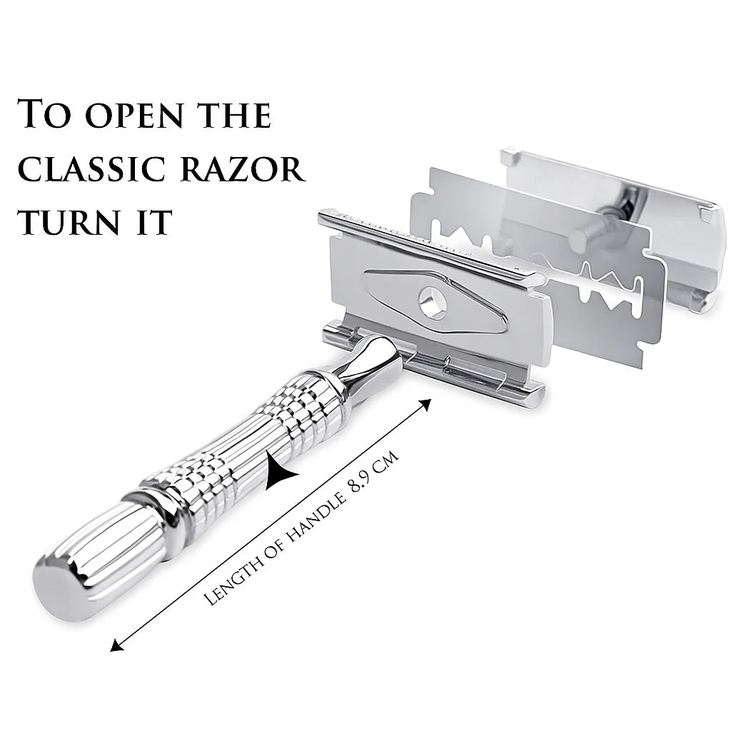 Double Edge Safety Razor for Men and Women Metal Razor with 10 Double Edge Safety Razor Blades Eco-Friendly Razor Silver Beauty World Shop